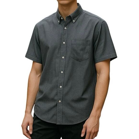 Oxford Men’s Luxury Collection Shirt XL Gray Short Sleeve Button Up - Picture 1 of 10
